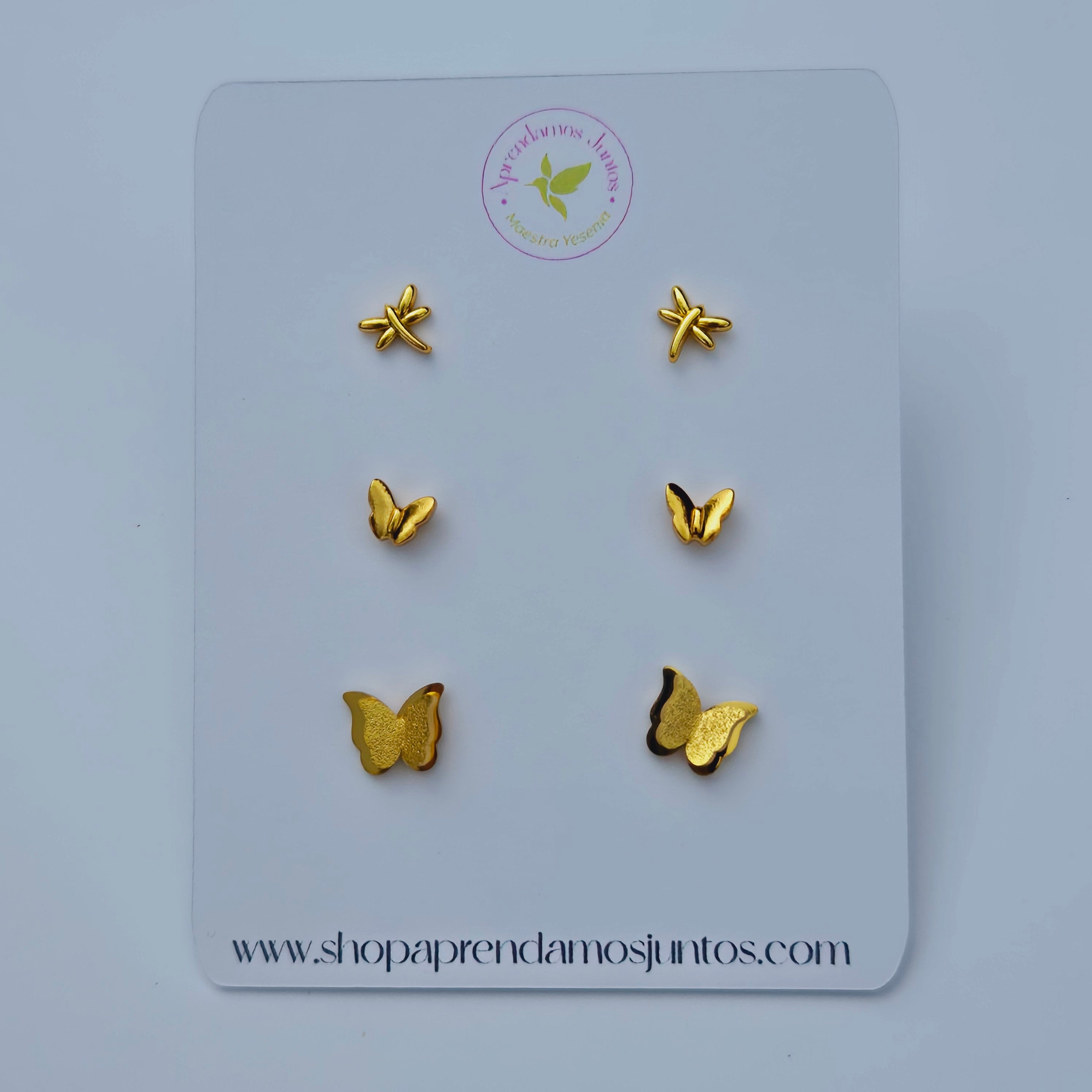 Trío de Aretes Mariposas y Libélula