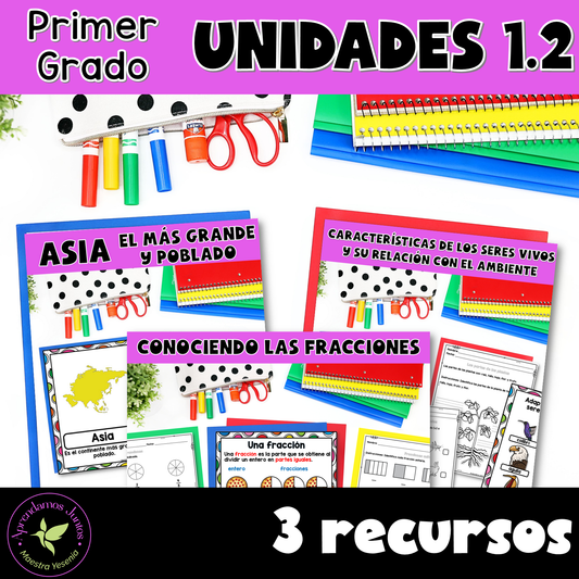 Bundle Unidades 1.2: Asia, el más poblado, Conociendo las Fracciones y Seres vivos